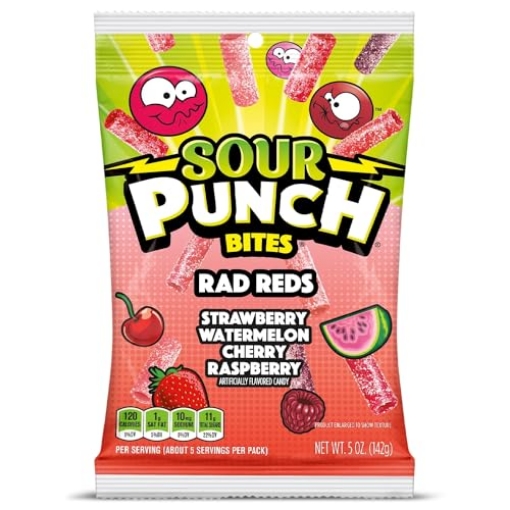Picture of AMERICAN LICORICE COMPANY 18708 Sour Punch Bites Assorted Ragin' Reds Candy 5 oz. - Case of 12 (PK-12-EA)