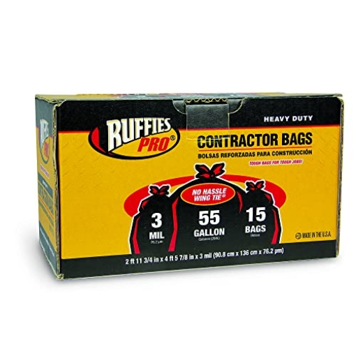 Picture of RUFFIES 1124883 Ruffies Pro 1124883 55 Gallon Heavy Duty Contractor Bags 15 Count (EA)