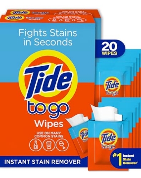 Picture of Tide 49089 Tide Stain Remover for Clothes, Tide To Go Wipes, Instant Stain Remover for Clothes, Travel & Pocket Size, 20 Count (PK-12-EA)