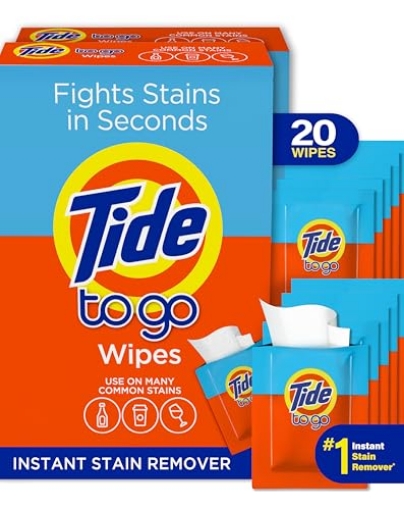 Picture of Tide 49089 Tide Stain Remover for Clothes, Tide To Go Wipes, Instant Stain Remover for Clothes, Travel & Pocket Size, 20 Count (PK-12-EA)