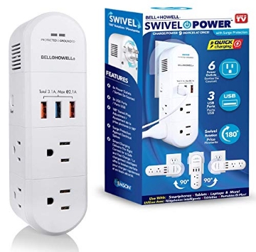 Picture of BELL+HOWELL(R) 7544 Swivel Power by Bell+Howell Power Strip w/Surge Protection Rapid, Swiveling Charging Station USB Outlet Extender – with 6 Electrical, 3 USB Port, 125VAC / 60Hz / 10A / 1250WMax, UL STD 498A (EA)