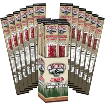 Picture of OLD TRAPPER SMOKED PRODUCTS INC 40140T Old Trapper Kippered Steak, Old-Fashioned Flavor, Two-Ounce Individually Wrapped Packages, Savory Meat Snack for Between Meal Bites, 22 Grams of Protein per Serving (Pack of 12) (PK-12-EA)