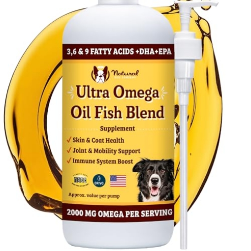 Picture of ELEMENTS BRANDS LLC SL-OMGX-16 Natural Dog Company Ultra Omega Oil for Dogs a 2000 MG Omega 3, 6, 9 with Salmon, Pollock & Flaxseed Oil, EPA & DHA, Dog Supplement for Skin, Coat, Joints, Allergy & Itch Relief, Dog Fish Oil 16oz (EA)