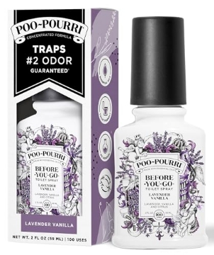Picture of Poo-Pourri LV-002-CB Poo-Pourri Before-You-Go Toilet Spray, Lavender Vanilla, 2 Fl Oz, Up to 100 Uses, Bathroom Odor Deodorizer with Essential Oils for Home or Work, Travel Essentials, TSA Approved Size (EA)