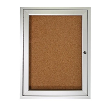 Picture of GHE GHEPA12418K Ghent 24"x18" 1-Door indoor Enclosed Bulletin Board, Shatter Resistant, with Lock, Satin Aluminum Frame - Natural Cork (PA12418K) Made in the USA (EA)