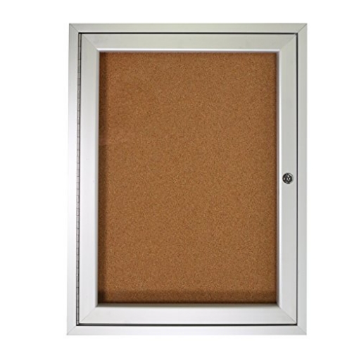 Picture of GHE GHEPA12418K Ghent 24"x18" 1-Door indoor Enclosed Bulletin Board, Shatter Resistant, with Lock, Satin Aluminum Frame - Natural Cork (PA12418K) Made in the USA (EA)