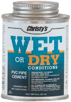 Picture of Christmas Time 505228 Christy's Wet Or Dry Conditions PVC Cement - Medium Body, Extremely Fast Set, Low-VOC, Aqua Blue, 1/2 Pint (8 fl oz) (EA)