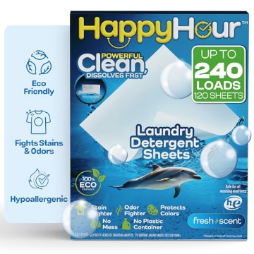 Picture of HAPPY HOUR 6546 HAPPY HOUR Laundry Detergent Sheets Fresh Scent – 120 Loads, Eco Friendly, Liquidless Soap, Travel Friendly for Hot & Cold Cycles, Fights Tough Stains & Odors, Hypoallergenic for Sensitive Skin (EA)