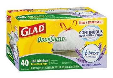 Picture of GLAD 78459 Glad OdorShield Tall Kitchen Drawstring Trash Bags - Febreze Mediterranean Lavender, 13 Gallon, 6 Packages of 40 (PK-6-EA)