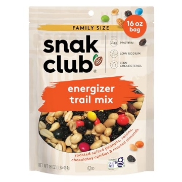 Picture of CENTURY SNACKS LLC 1764460 Snak Club Energizer Trail Mix with Roasted Salted Peanuts, Raisins, Chocolatey Candies, Roasted Almonds, Gluten-Free and Kosher Snack, 16 oz Resealable Bag (PK-6-EA)