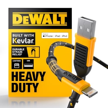 Picture of DEWALT(R) 131 1325 DW2 DEWALT Heavy Duty USB A to Lightning Cable [Apple MFi Certified] Durable iPhone Charger, Lightning Cables, Fast Charging iPhone Charger Cord Compatible w/iPhones 14/13/12/11 Pro Max iPad AirPods, 6FT (EA)