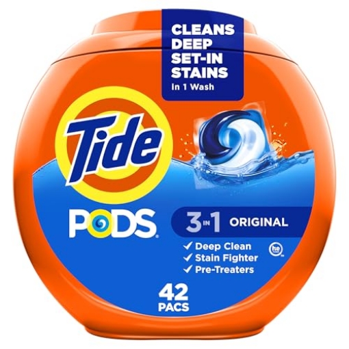 Picture of Tide 80760766 Tide PODS laundry detergent pacs, 3-in-1 Stain Remover, Odor Fighter, Color Protector, 42 Count, HE compatible, Original Scent (EA)