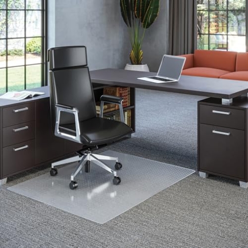 Picture of DEFLECTO CM11442FPC Deflecto Polycarbonate EconoMat, Clear Chair Mat, All Carpet Types Use, Rectangle, Straight Edge, 46" x 60", Clear (EA)