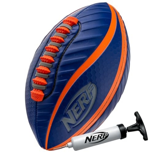 Picture of Nerf 92077 NERF Spiral Grip Mini Football - Patented Spacelace for Ultimate Spirals - Machine Stitched Construction - Pump Included,Blue/Orange, Mini 8.5" (EA)