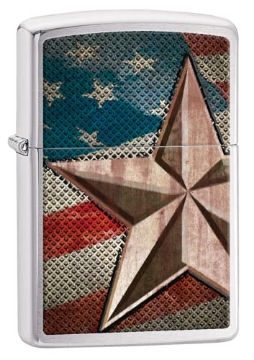 Picture of Zippo 28653 Zippo American Flag Star Pocket Lighter, Brushed Chrome, One Size (86-28653) (EA)