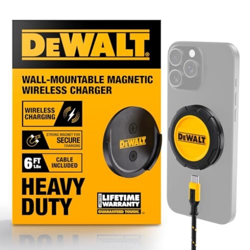Picture of DEWALT(R) 141 0006 DW2 DEWALT Heavy Duty Wireless Charger, 15W Max Cell Phone Charger, Fast Wireless Charging Pad for MagSafe Compatible iPhone 17/16/15/14/13/12 Plus Pro Max, Includes Wall Mounting Plate (No AC Adapter) (EA)