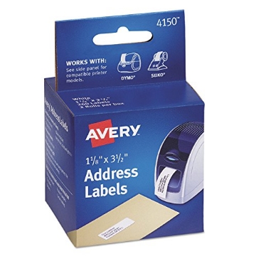 Picture of AVERY PROD 04150 Avery 4150 Multi-Purpose Labels, 3-1/2-Inch x1-1/8-Inch, 130/Roll,2 RL/BX, White (BX)