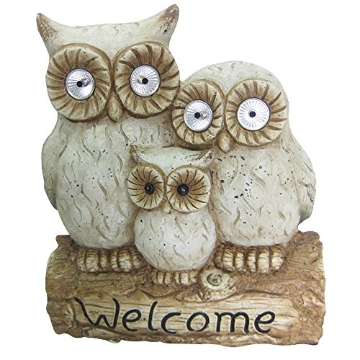 Picture of Alpine Dairy, Inc. QWR476SLR Alpine Corporation 16" Tall Outdoor Solar Powered Owl Welcome Family Statue with LED Lights (EA)