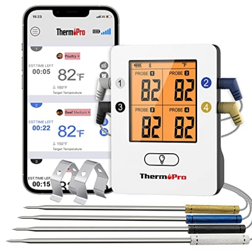 Picture of ITRONICS USA INC TP25W ThermoPro TP25 650FT Wireless Meat Thermometer with 4 Probes, Bluetooth Meat Thermometer for Cooking, BBQ Oven Food Smoker Thermometer Rechargeable (EA)