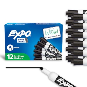Picture of SAN SAN1770459 EXPO Dry Erase Markers, Low Odor Ink, Black, Bullet Tip, 12 Count - Whiteboard, Calendar, Organization, Essential Supplies for Office, School, Classroom, Teachers (PK-6-EA)