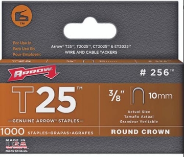 Picture of ARROW FASTENER CO LLC 256 Fastener Staples,T25,Round,1/4x3/8,PK1000 256-1 Each (PK-5-EA)