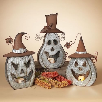 Picture of GERSON COMPANY/GIL DIVISION 2487030 Gerson Company 17.5" H Metal Halloween Pumpkin Luminary, 3 Asst (PK-3-EA)
