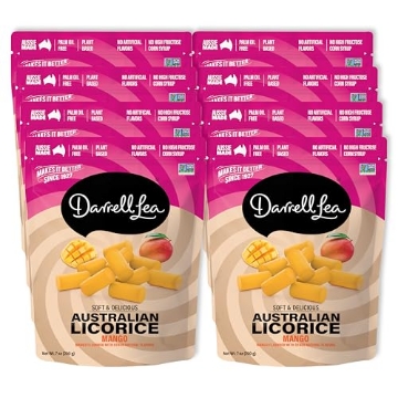 Picture of DL DISTRIBUTION LLC DL07948 Darrell Lea Soft Australian Licorice, Non-GMO, No Palm Oil, Plant Based, No High Fructose Corn Syrup, Soft & Chewy Licorice Candy, Made in Australia (Mango, 7 Ounce (Pack of 8)) (PK-8-EA)
