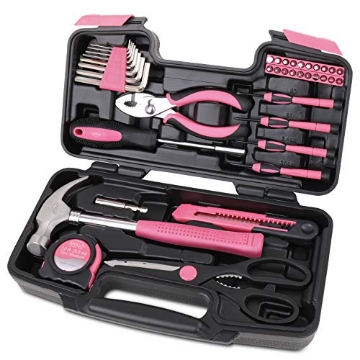 Picture of APOLLO TOOLS DT9706P Apollo Tools Original 39 Piece General Household Tool Set in Toolbox Storage Case with Essential Hand Tools for Everyday Home Repairs, DIY and Crafts - Pink Ribbon - Pink - DT9706P (EA)