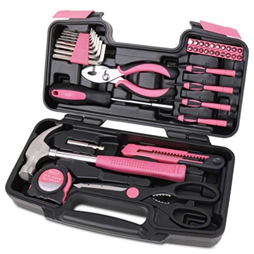 Picture of APOLLO TOOLS DT9706P Apollo Tools Original 39 Piece General Household Tool Set in Toolbox Storage Case with Essential Hand Tools for Everyday Home Repairs, DIY and Crafts - Pink Ribbon - Pink - DT9706P (EA)