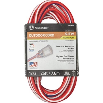 Picture of SOUTHWIRE COMPANY LLC 2547SWUSA1 Southwire 2547SWUSA1 25-Feet; Contractor Grade; 12/3; Lighted End Red White and Blue; American Made Extension Cord; Indoor and Outdoor Use; Water Resistant Flexible Jacket; Foot; Ft (EA)