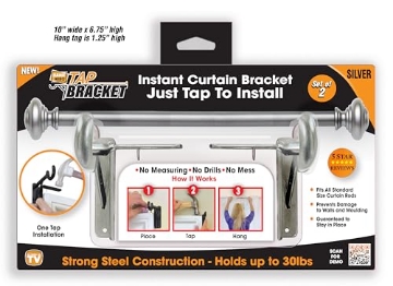 Picture of TAP BRACKET TBSILV-MC6 Spark Innovators Silver Tap Bracket - Hang Curtains in 30 Seconds! No Drill Instant Curtain Rod Brackets - Fits 1.25", Holds 30 lbs, As Seen on TV (EA)