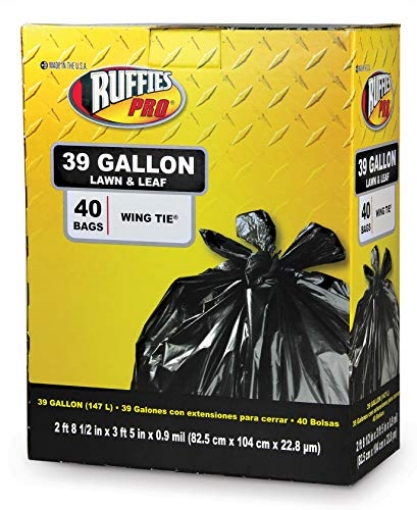 Picture of RUFFIES 1124912 Ruffies Pro 1124912 39 Gallon Black Lawn & Leaf Bags 40 Count (PK-6-EA)
