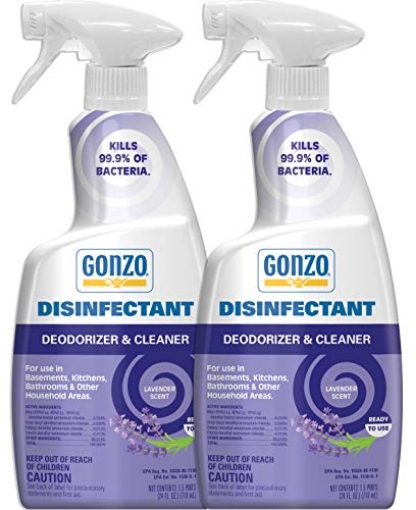 Picture of The Gonzo-Gopher Trap 1043 Gonzo Disinfectant Spray & All Purpose Cleaner - 24 Ounce (2 Pack) Lavender - Odor Eliminator, Disinfectant, Flood Fire Water Damage Restoration (PK-6-EA)