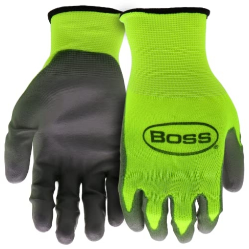 Picture of Boss Products Usa Llc B33141-XL BOSS Men's High Visibility Tactile Grip Polyurethane Coated Work Glove, Water Resistant, Enhanced Grip, Touch Screen Technology, Green/Gray, X-Large, (B33141-XL) (EA)