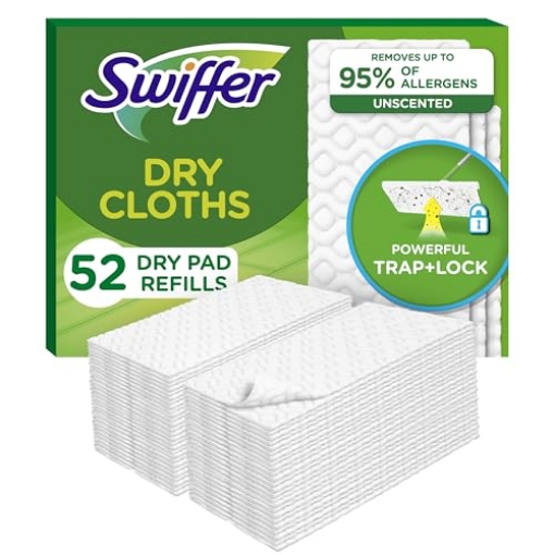 Picture of Swiffer 81216 Swiffer Sweep + Mop, Dry Pads Refill, Floor Cleaner for Dirt, Dust, Hair, Cleaning Cloths for Mopping Home, Bathroom, Kitchen, Dust Mop, Floor Duster, Unscented, 52ct (EA)