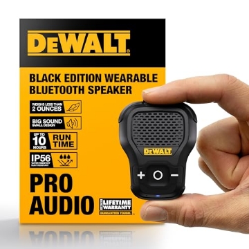 Picture of DEWALT(R) 190 1148 DW2 DEWALT Wearable Bluetooth Speaker [Onyx Edition - Black] Clip-On Wireless Jobsite Pro Water-Resistant Portable Speaker (Non- Magnetic), Mic for Hands-Free Music/Calls, Mini Speakers Bluetooth Wireless (EA)