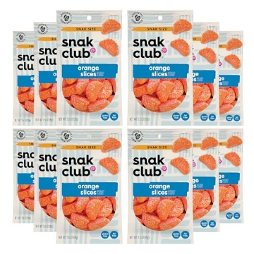 Picture of CENTURY SNACKS LLC 1785591 Snak Club Orange Slices Gummy Candy, Fruit Flavored Candy Gummies, Soft and Chewy, Fat-Free and Gluten-Free Snacks, 3.5 oz Snack Bags, 12 Pack (PK-12-EA)