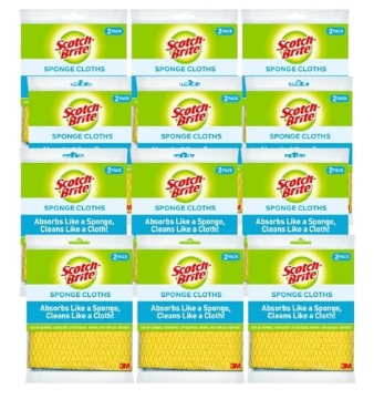 Picture of Scotch-Brite 7100202874 Scotch-Brite Sponge Cloth – 24-Pack (12 Packs of 2 Each), Reusable and Washable, Highly Absorbent, Multi-Purpose Cleaning Cloths (CT-12-EA)