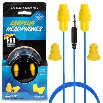 Picture of INNATE DEVICES PG-UY Plugfones Guardian Earplug Headphones - OSHA Approved Noise Isolating in-Ear Earbuds with Hearing Protection - Wired Hybrid for Work and Travel - Includes Silicone and Foam Earplugs - Blue & Yellow (EA)