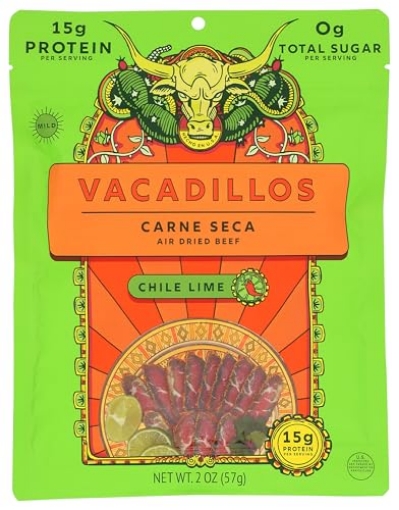 Picture of STRYVE FOODS LLC 65660 Vacadillos Air-Dried Beef Jerky Carne Seca, Chile Lime 3 Count (PK-8-EA)