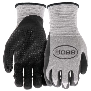 Picture of Boss Products Usa Llc B31181-XL Boss Men's Tactile Grip with Nitrile Coated Palm and Nylon Shell Work Gloves, Dotted Palm, High Dexterity, Water and Abrasion Resistant, Gray/Black, X-Large (B31181-XL) (EA)