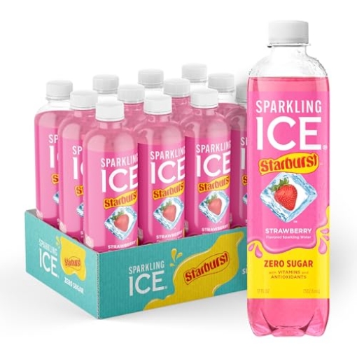 Picture of TALKING RAIN BEVERAGE COMPANY FG00536 Sparkling Ice STARBURST Strawberry, Zero Sugar Flavored Sparkling Water, with Vitamins and Antioxidants, Low Calorie Beverage, 17 fl oz Bottles (Pack of 12) (PK-12-EA)