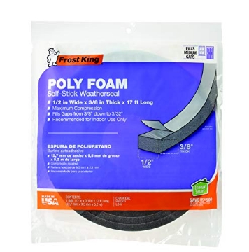Picture of FROST CUTLERY CO L347 Frost King L347 Self-Adhesive Open Cell Tape, 17 Ft L X 1/2, Polyfoam, Charcoal, 3/8" W, 1/4" T (EA)