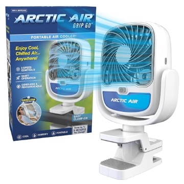 Picture of ARCTIC AIR AAGG-MC12/4 Arctic Air Grip Go Evaporative Cooler, Cordless & Portable Fan with 3 Speeds, Universal Clamp 360 Degrees Head Swivel, USB Charging, 5-Hour Battery, Personal for Home, Office, Car More, White (EA)