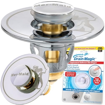 Picture of MER-MAID 17306-8 Mer-Maid Drain Magic AS-SEEN-ON-TV Replace Broken or Missing Bathroom Drain Stoppers in Seconds, No Tools, Push To Fill, Hair Catcher Prevents Clogs, Watertight Silicone Seal,Chrome Plated Solid Brass (EA)