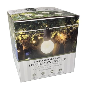 Picture of BELLA LUCCI BLG50PGW50W Holiday Bright Lights Just Hang It Kit, 50' Lighted, 50L G50 Warm White Frosted, 12" Spacing, Outdoor LED String Lights (EA)
