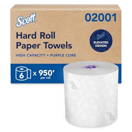 Picture of Scotts RSC58714 Scott Professional High-Capacity Hard Roll Paper Towels, Bulk (02001), Hardwound, Elevated Design, Absorbency Pockets, White, for ScottBrand Purple Core Dispensers (6 Rolls at 950' Each, 5,700'/Case) (EA)
