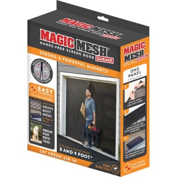 Picture of MAGIC MESH MM181112 Magic Mesh Garage Door Screen, Black | Magnetic Closure, Breezy Net, Mosquito & Bug Screen for Standard 2 Door Garage, Kid & Pet Friendly | Size 109" x 84.5" (Pack of 1) (EA)