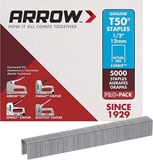 Picture of ARROW FASTENER CO LLC 508IP Arrow 508IP Heavy Duty T50 1/2-Inch Staples for Upholstery, Construction, Furniture, Crafts, 5000-Pack (EA)