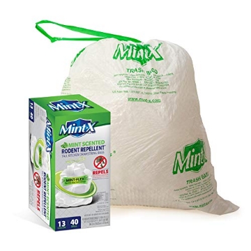 Picture of MINT-X LLC MX2425W40F Mint-X MintFlex Rodent Repellent Trash Bags, Tall Kitchen Drawstring Bags, 1 FT 11 ¾ Inches X 2 FT 1 Inch, 0.90 MIL, 13 Gallon, 40 Count (PK-6-EA)